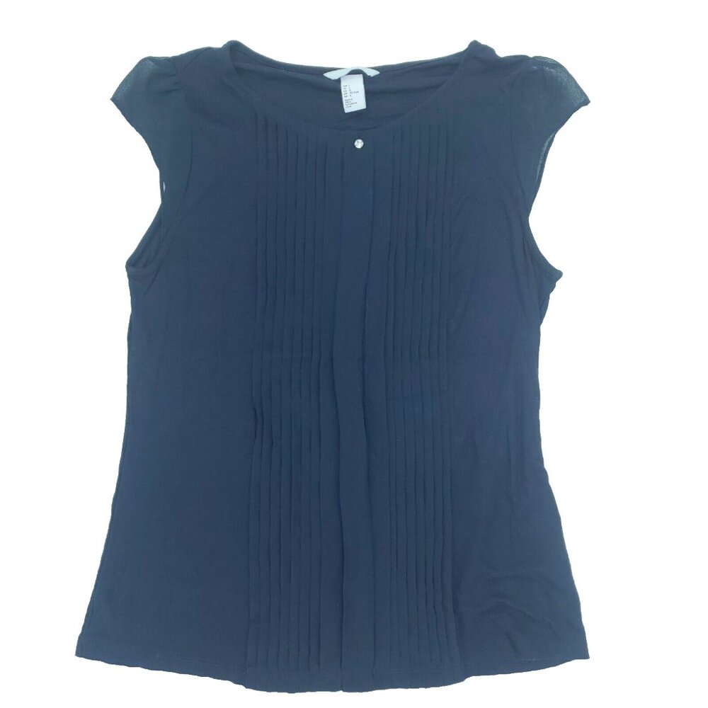 H&M Blouse Womens Large Blue Pleated Sleeveless Lightweight